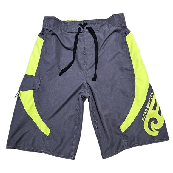 Mens y2k Outer Banks NC Board Shorts Swim Trunks S Gray Yellow U.S. Apparel 11" - Picture 3 of 9